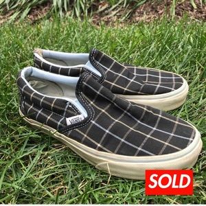 Brown, blue, and cream plaid Loafer Vans